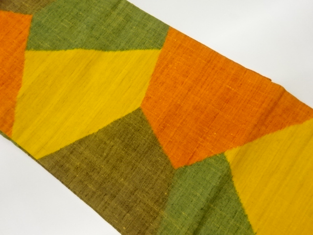 リサイクル　手織り紬切嵌風多角形模様織出し名古屋帯